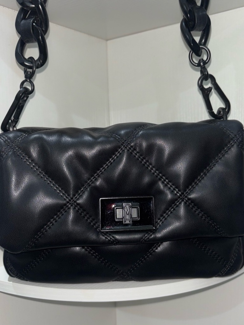 Steve Madden Black Quilted Chain Shoulder Bag with extra over the shoulder strap